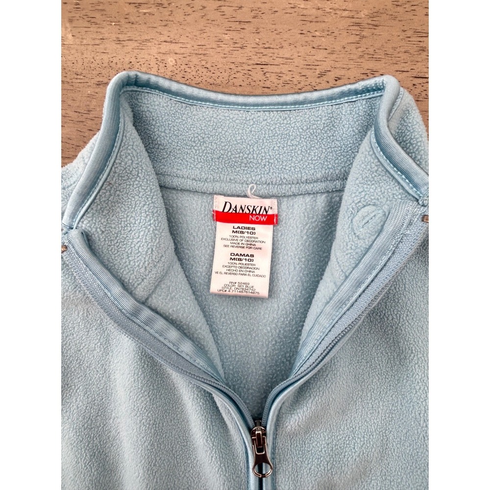 Danskin Now Womens Sky Blue Fleece Full Zip Vest Mock Neck Size M 8-10 DN7634742